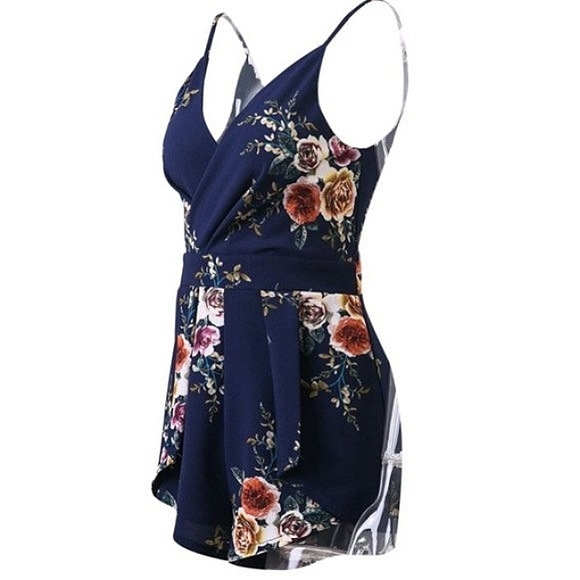V Neck Floral Backless Romper - Picture 4 of 6